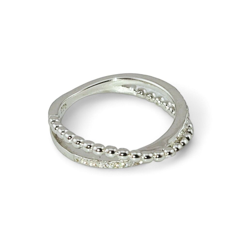 Women's 925 Sterling Silver Overlap Beads Zirconia Ring